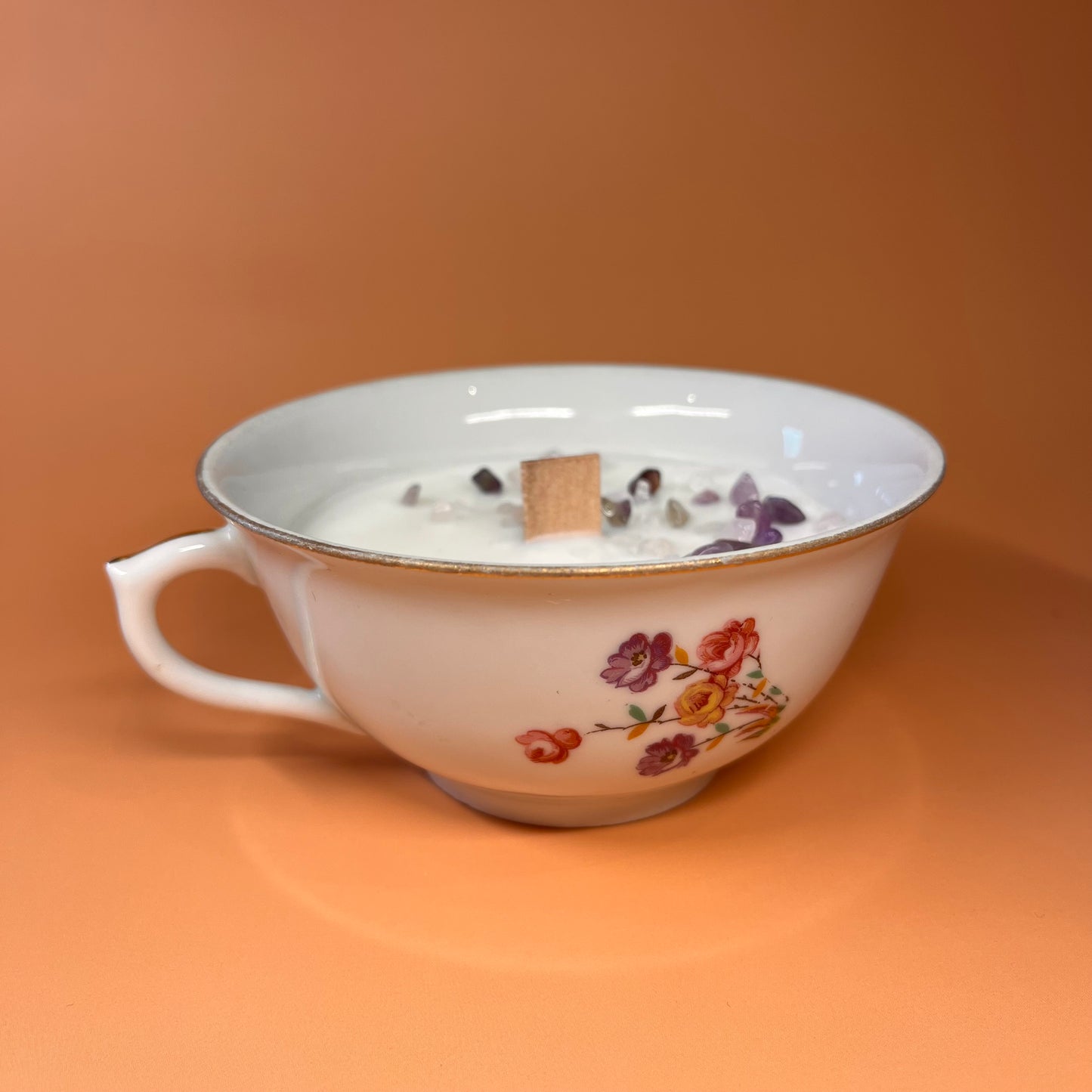 Bougie tasse améthyste & quartz rose