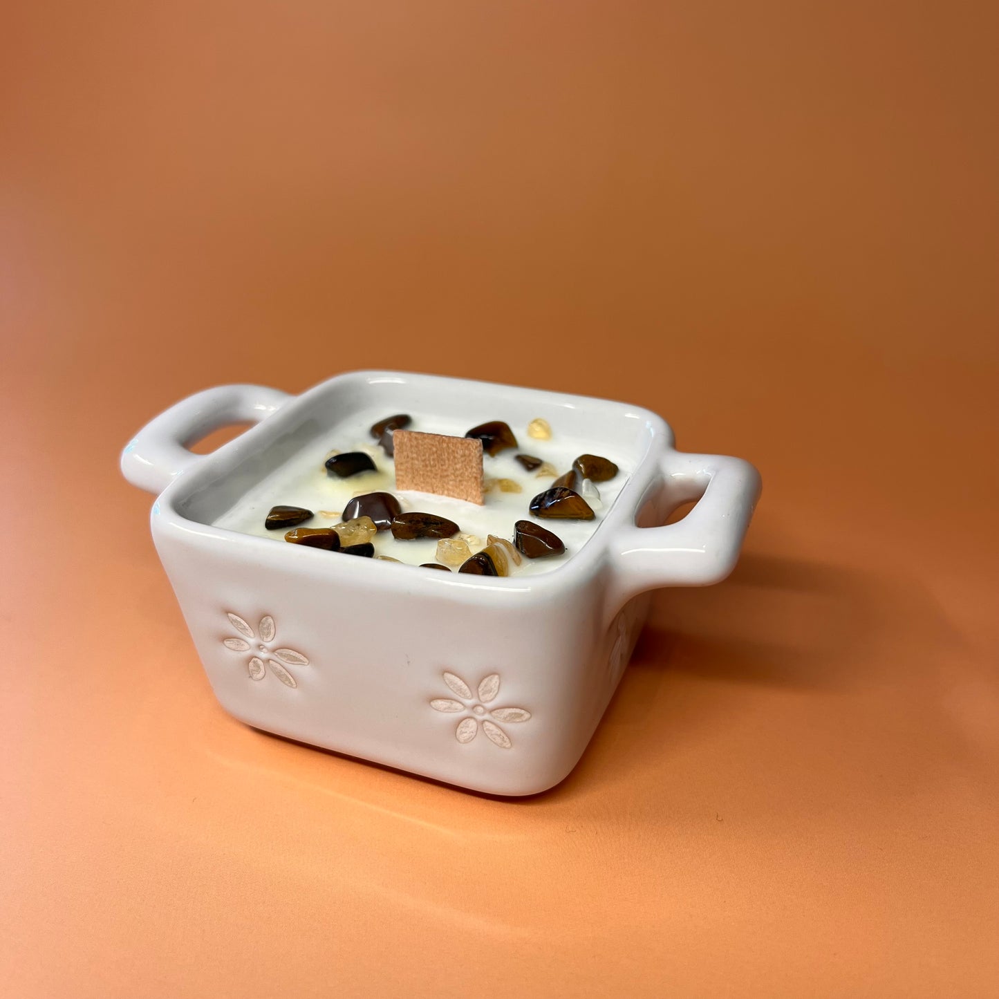 Bougie tasse citrine & œil de tigre