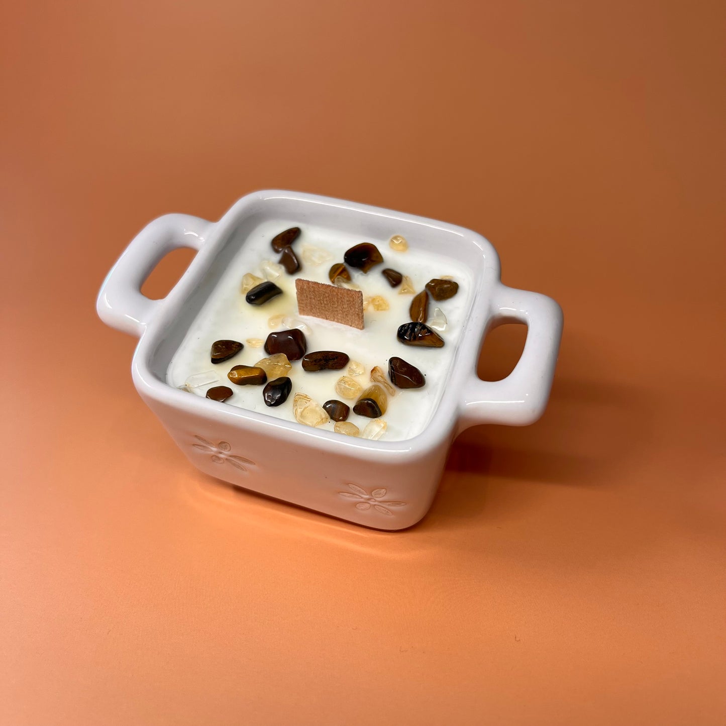 Bougie tasse citrine & œil de tigre