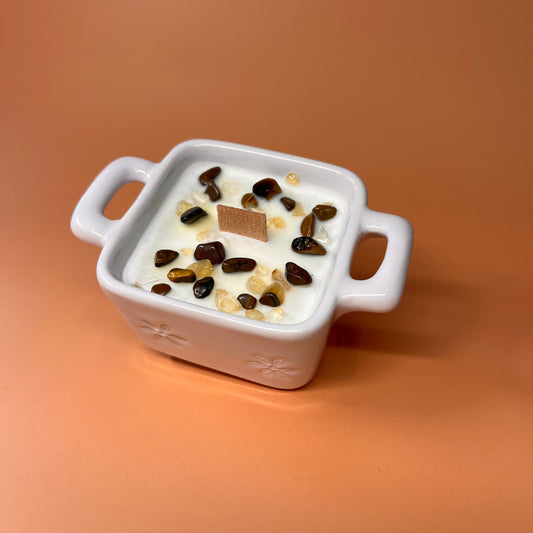 Bougie tasse citrine & œil de tigre
